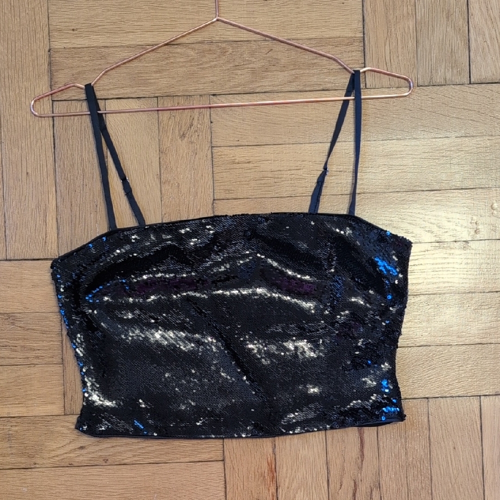J. Crew Black Sequin Crop Top